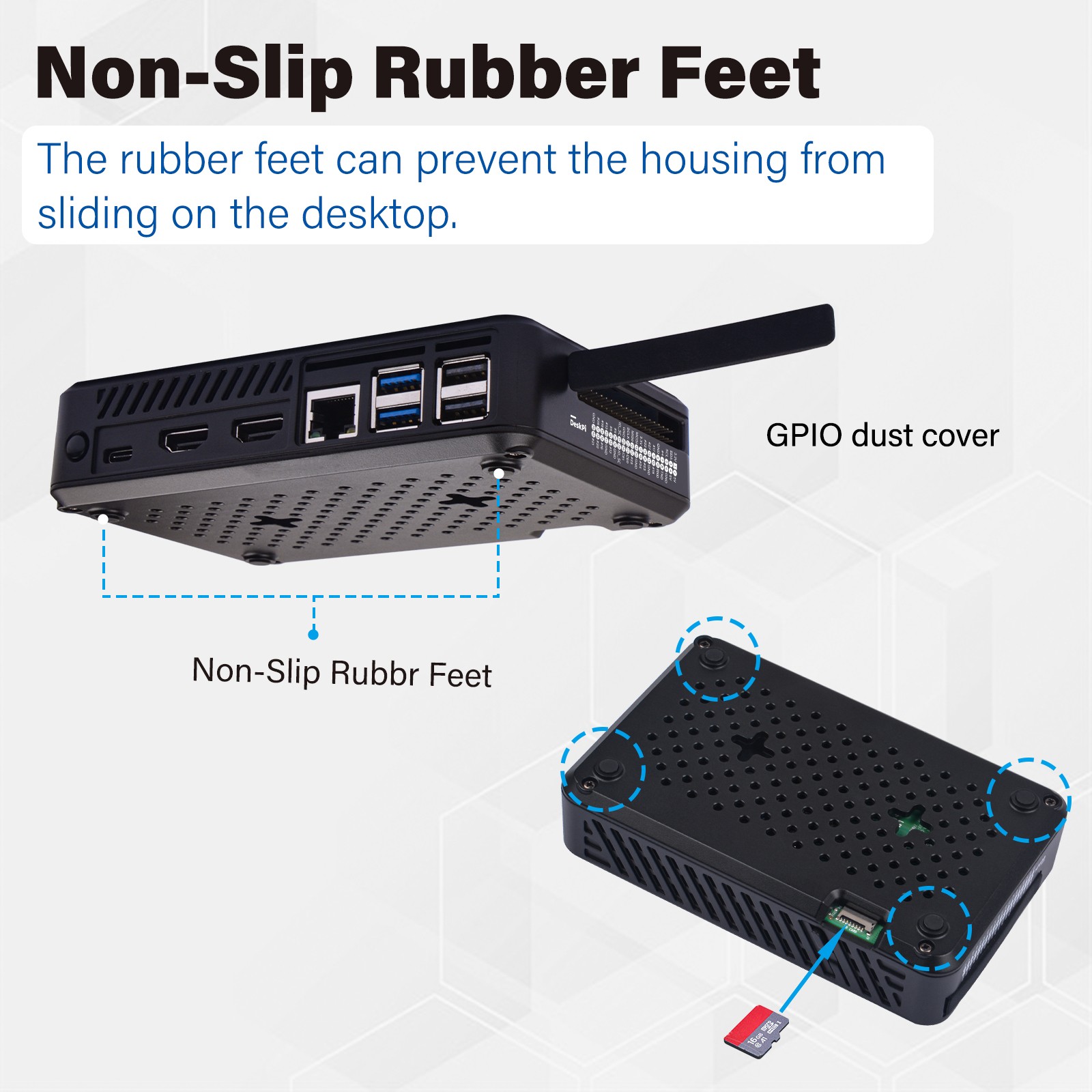 Anti-Dust GPIO and Rubber Feet